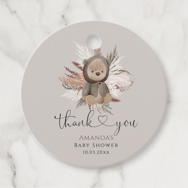 Étiquettes Cadeau Merci de Baby shower de l'ours Boho (Devant)
