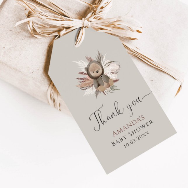 Étiquettes-cadeau Merci de Baby shower de l'ours Boho (Créateur téléchargé)