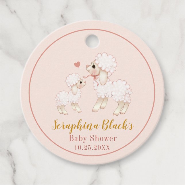 Étiquettes Cadeau Merci de Baby shower de mouton rose doux (Devant)