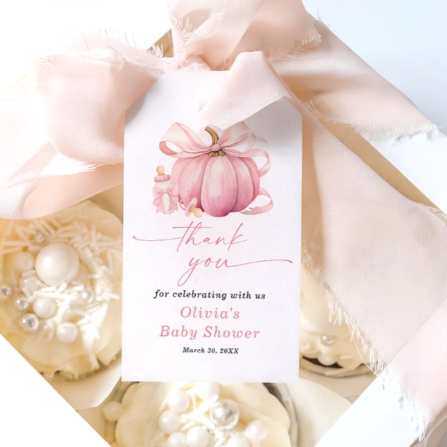 Étiquettes-cadeau Merci de Baby shower de petite Citrouille rose (Créateur téléchargé)