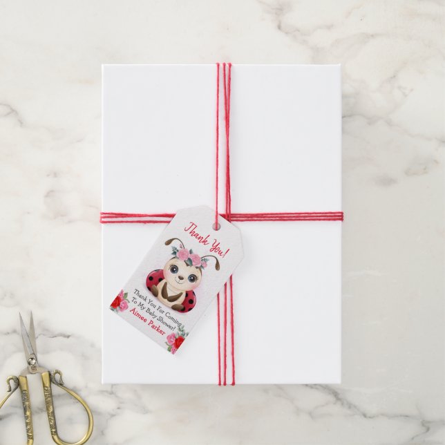 Étiquettes-cadeau Merci de Baby shower de petite fille Ladybug (Avec de la ficelle)
