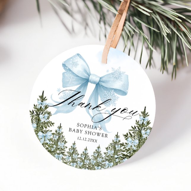 Étiquettes Cadeau Merci de Baby shower d'hiver Blue Bow (Créateur téléchargé)