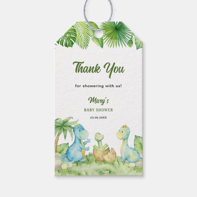 Étiquettes-cadeau Merci de Baby shower Dinosaur (Devant)