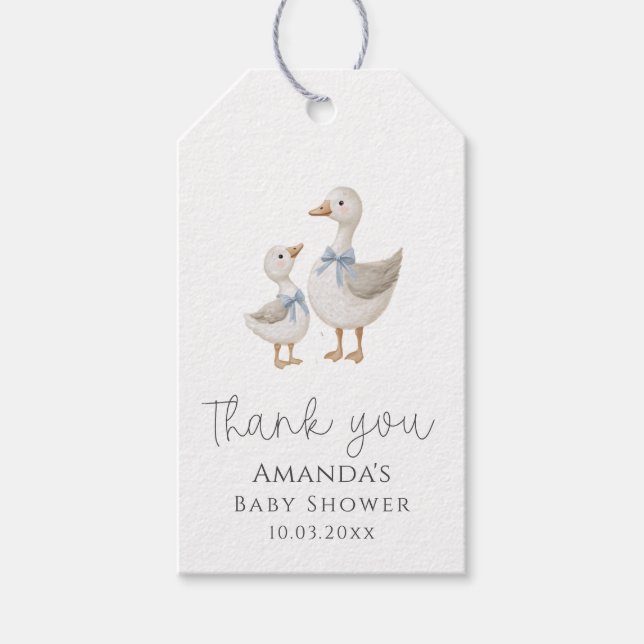 Étiquettes-cadeau Merci de Baby shower d'oie stupide (Devant)