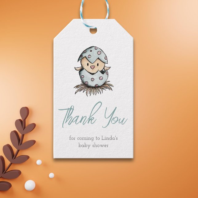 Étiquettes-cadeau Merci de Baby shower d'oiseaux d'aquarelle bleu (Créateur téléchargé)