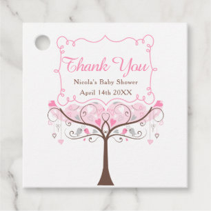 Étiquettes Cadeau Merci de Baby shower d'oiseaux floraux rose