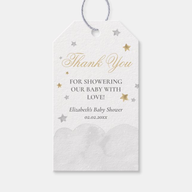 Étiquettes-cadeau Merci de Baby shower d'or Star Grey (Devant)