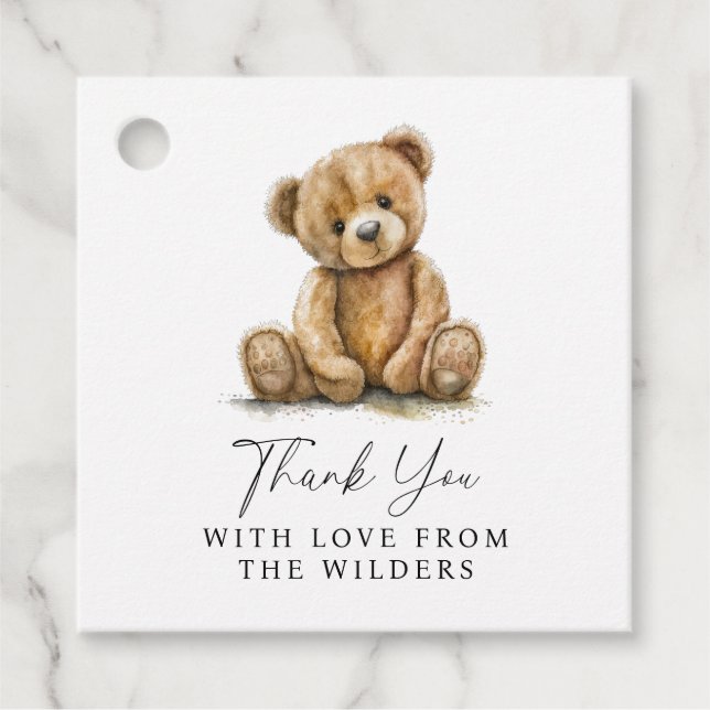 Étiquettes Cadeau Merci de Baby shower d'ours en peluche (Devant)