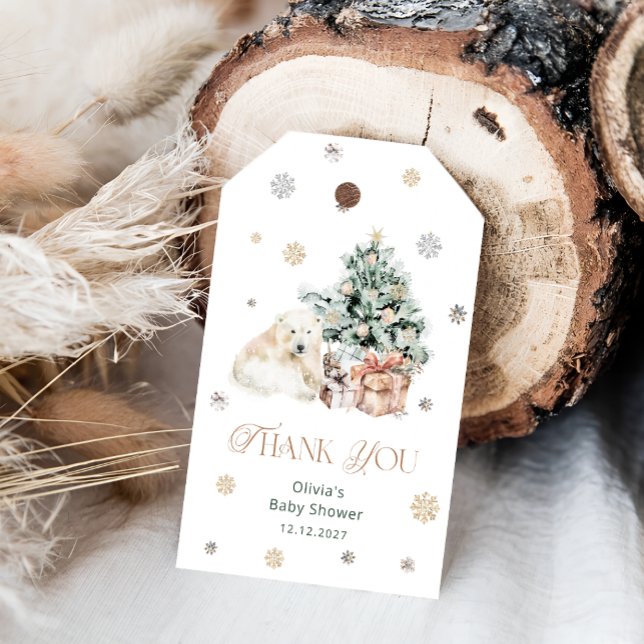 Étiquettes-cadeau Merci de Baby shower d'ours polaire à l'extérieur  (Créateur téléchargé)