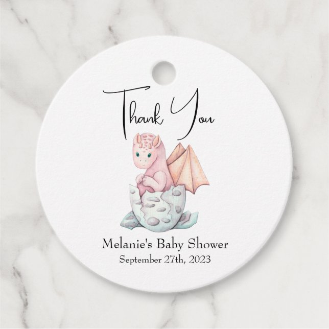Étiquettes Cadeau Merci de Baby shower Dragon (Devant)