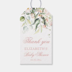 Étiquettes-cadeau Merci de Baby shower Eucalyptus aux roses roses bl