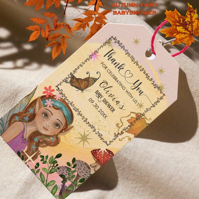 Étiquettes-cadeau Merci de Baby shower fée d'automne enchanté (Enchanted Autumn Fairy Baby Shower Thank You Gift Tags)