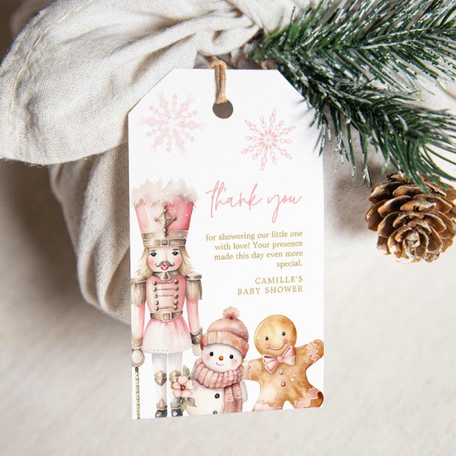 Étiquettes-cadeau Merci de Baby shower féminin d'hiver rose (Winter Wonderland Girl Baby Shower Thank you tag)