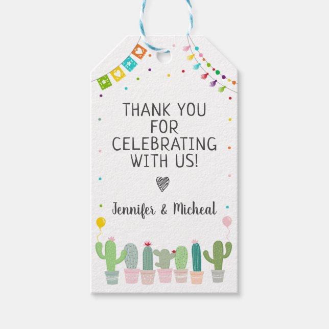 Étiquettes-cadeau Merci de Baby shower Fiesta Cactus (Devant)