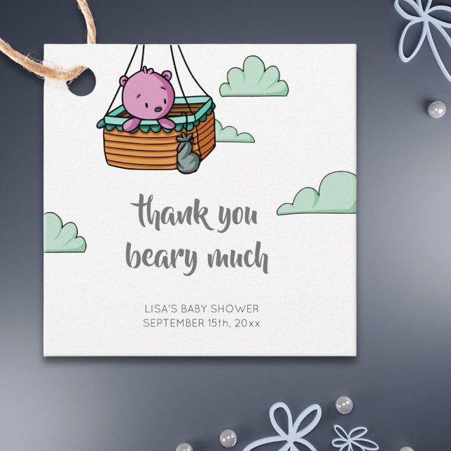 Étiquettes Cadeau Merci de Baby shower fille ours mignonne (Créateur téléchargé)