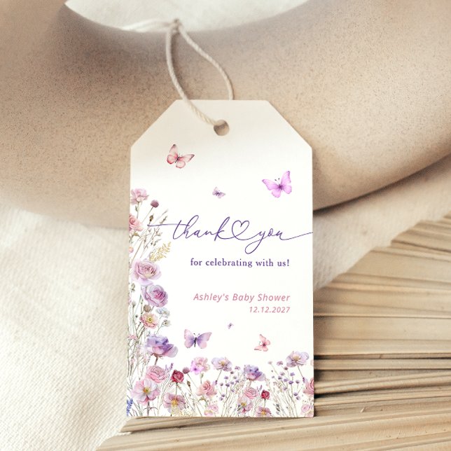 Étiquettes-cadeau Merci de Baby shower Fleur sauvage de Butterfly Me (Créateur téléchargé)