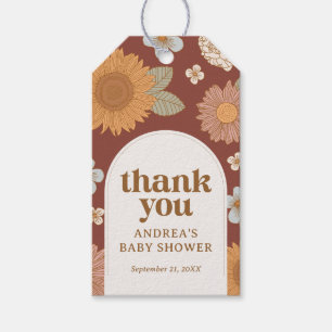 Étiquettes-cadeau Merci de Baby shower Fleur sauvage rétro