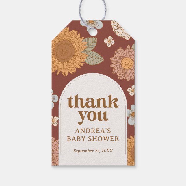 Étiquettes-cadeau Merci de Baby shower Fleur sauvage rétro (Devant)