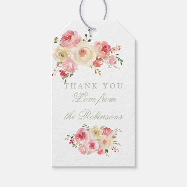 Étiquettes-cadeau Merci de Baby shower floral Blush et Sage (Devant)