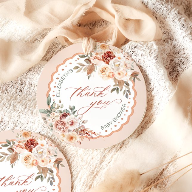 Étiquettes Cadeau Merci de Baby shower floral Boho (Créateur téléchargé)