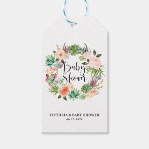 Étiquettes-cadeau Merci de Baby shower floral de Boho Succulent