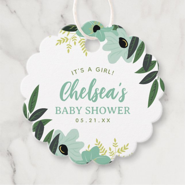 Étiquettes Cadeau Merci de Baby shower floral tropical (Devant)