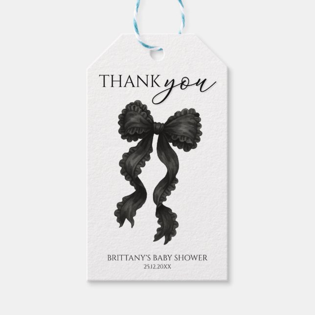 Étiquettes-cadeau Merci de Baby shower noir (Devant)