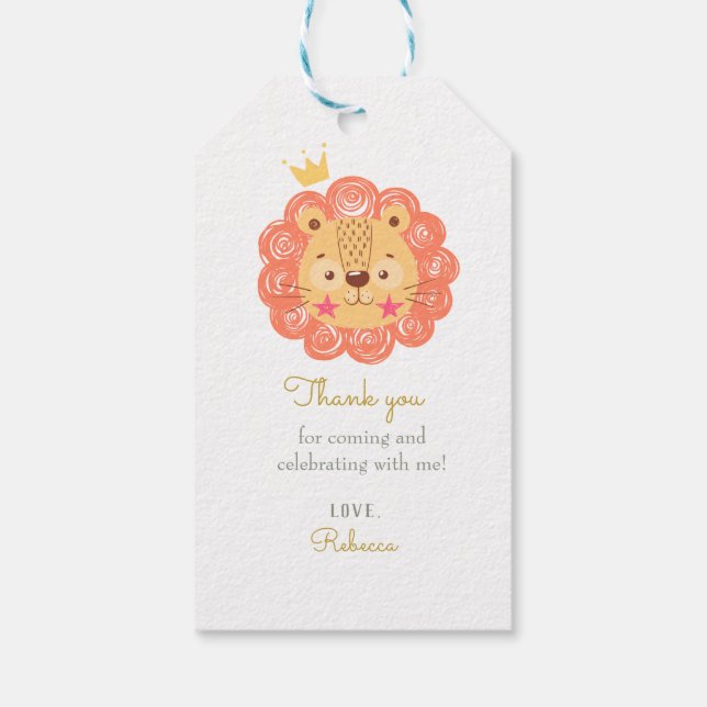 Étiquettes-cadeau Merci de baby shower Orange Lion King (Dos)