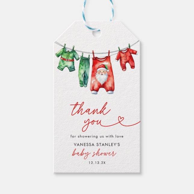 Étiquettes-cadeau Merci de Baby shower Père Noël Red Christmas (Devant)