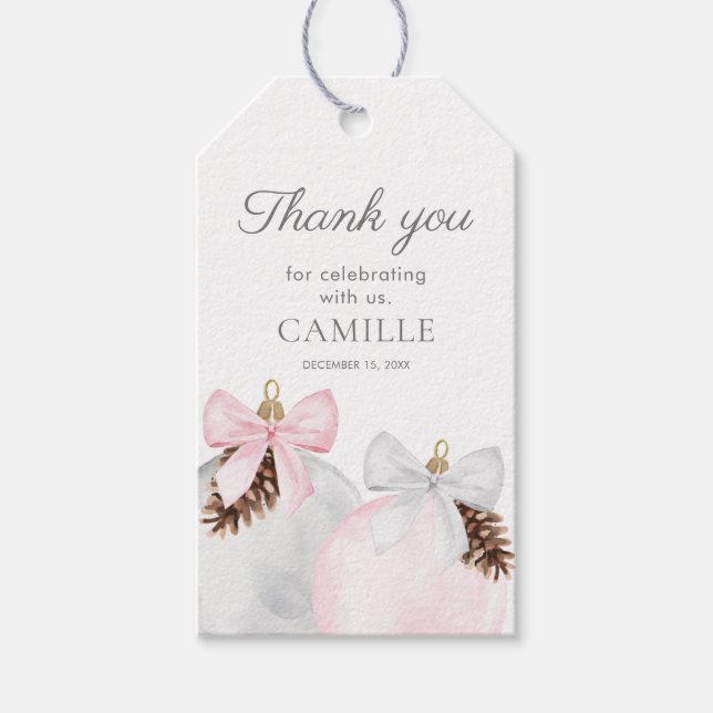 Étiquettes-cadeau Merci de Baby shower pour fille rose d'hiver (Devant)