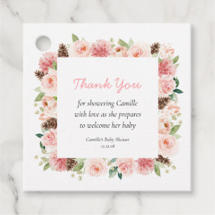 Étiquettes Cadeau Merci de Baby shower pour filles florales d'hiver