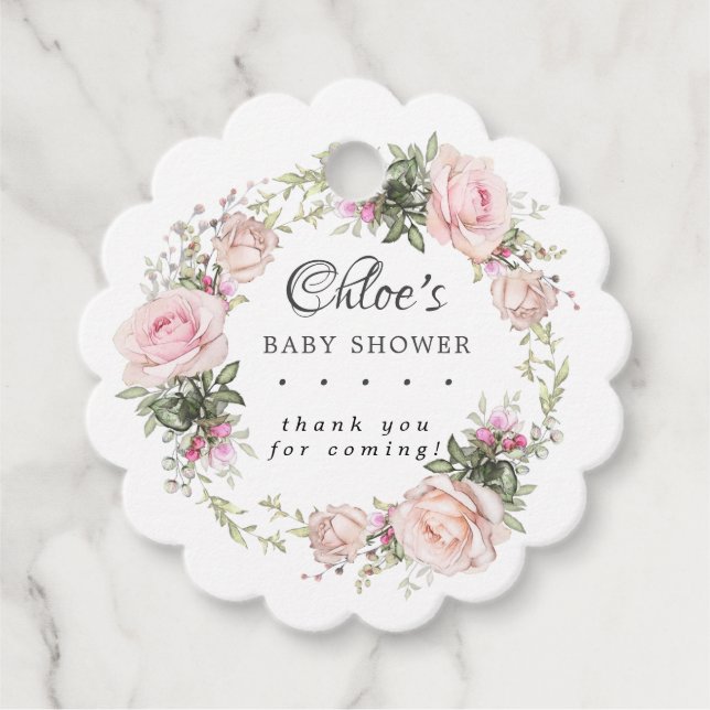 Étiquettes Cadeau Merci de Baby shower rose rustique (Devant)
