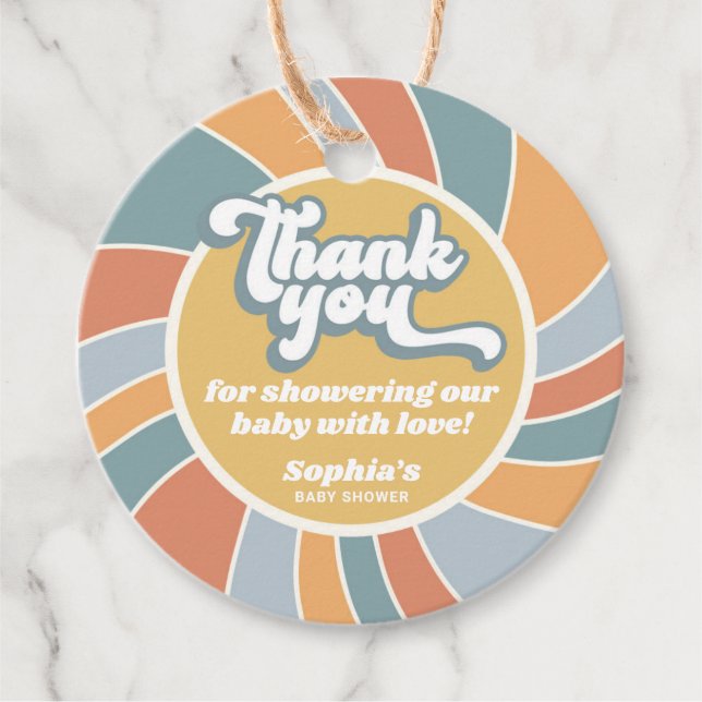 Étiquettes Cadeau Merci de Baby shower super Retro Sunshine (Devant)