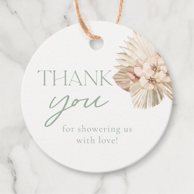 Étiquettes Cadeau Merci de Baby shower vert Boho Sage (Devant)