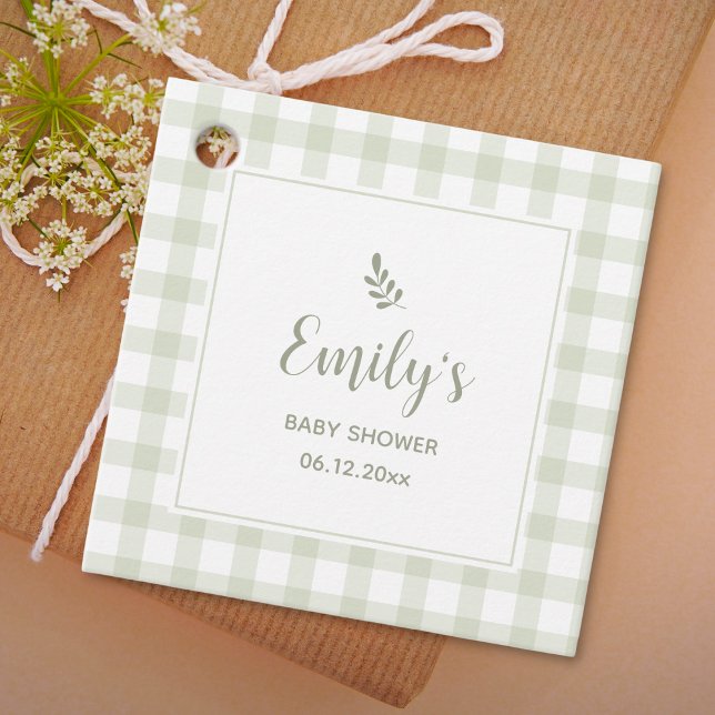 Étiquettes Cadeau Merci De Baby shower Vert En vichy À Venir (Créateur téléchargé)