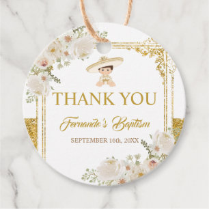 Étiquettes Cadeau Merci de baptême de garçon Fiesta d'or mexicaine