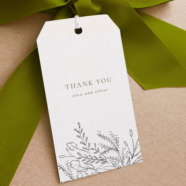 Étiquettes-cadeau Merci de bouquet débordant (Hand-drawn overflowing bouquet wedding thank you gift tag.)