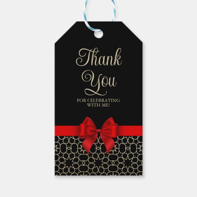 Étiquettes-cadeau Merci de Bow rouge géométrique Égypte or moderne (Devant)