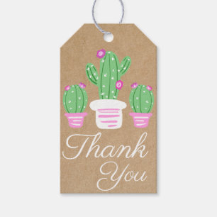 Étiquettes-cadeau Merci de cactus à fleur rose rustique
