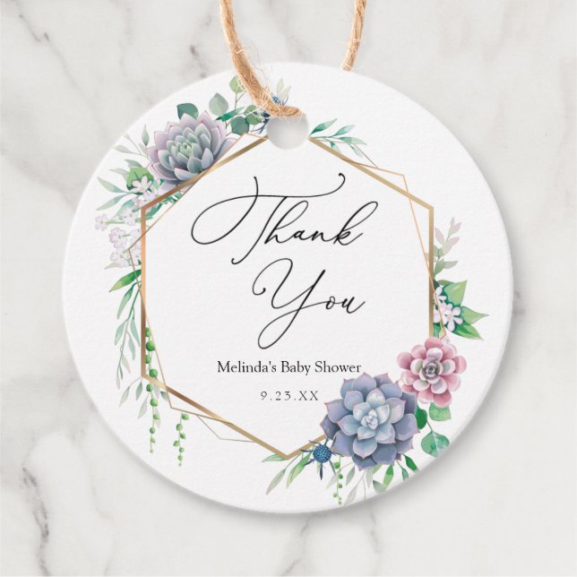 Étiquettes Cadeau Merci de cadre Or Succulent (Devant)