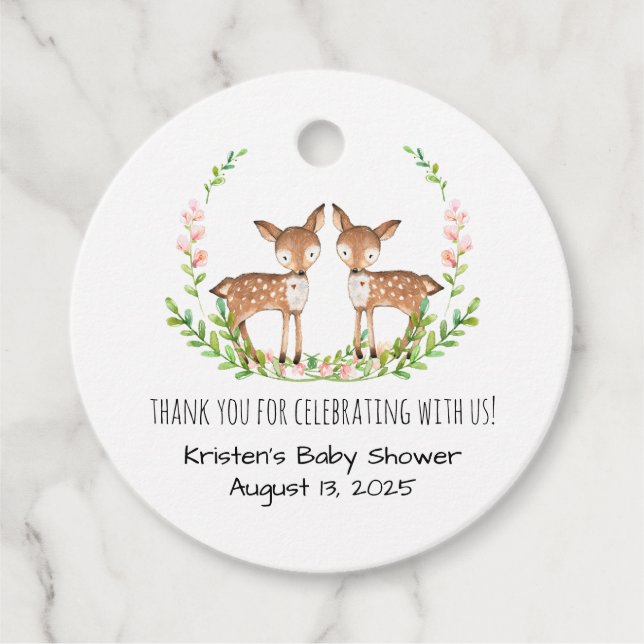 Étiquettes Cadeau Merci de cerf rose (Devant)