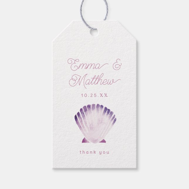 Étiquettes-cadeau Merci de coquille d'aquarelle violet (Devant)