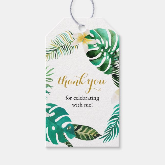 Étiquettes-cadeau Merci de couronne de feuille de palme tropicale (Devant)