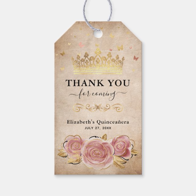 Étiquettes-cadeau Merci de Couronne rose rose pâle Rose rose Favoris (Devant)