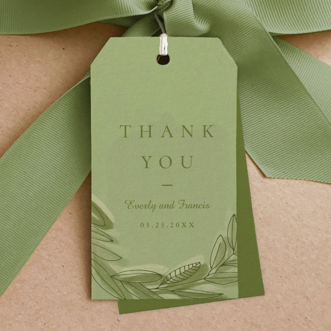 Étiquettes-cadeau Merci de couronnes vertes (Green watercolor wreath Thank You wedding favor gift tags.)