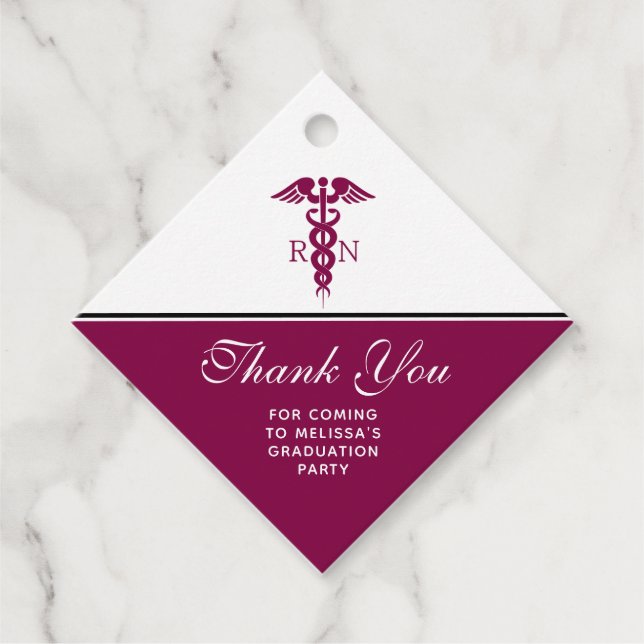 Étiquettes Cadeau Merci de diplôme en infirmière avec Red Caduceus (Devant)
