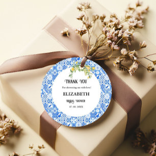 Étiquettes Cadeau Merci de douche nuptiale en carreaux bleus Lemon