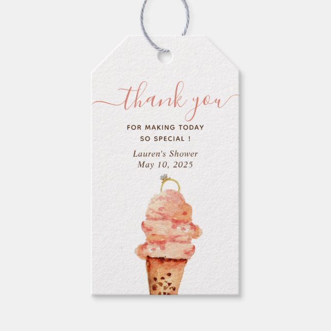 Étiquettes-cadeau Merci de douche nuptiale rose crème glacée (Devant)