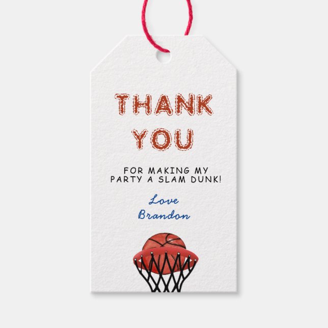 Étiquettes-cadeau Merci de fête d'anniversaire de basket (Devant)