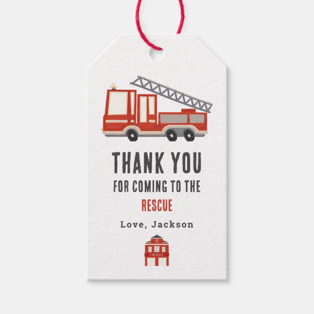 Étiquettes-cadeau Merci de fête d'anniversaire de camion Firetruck (Devant)